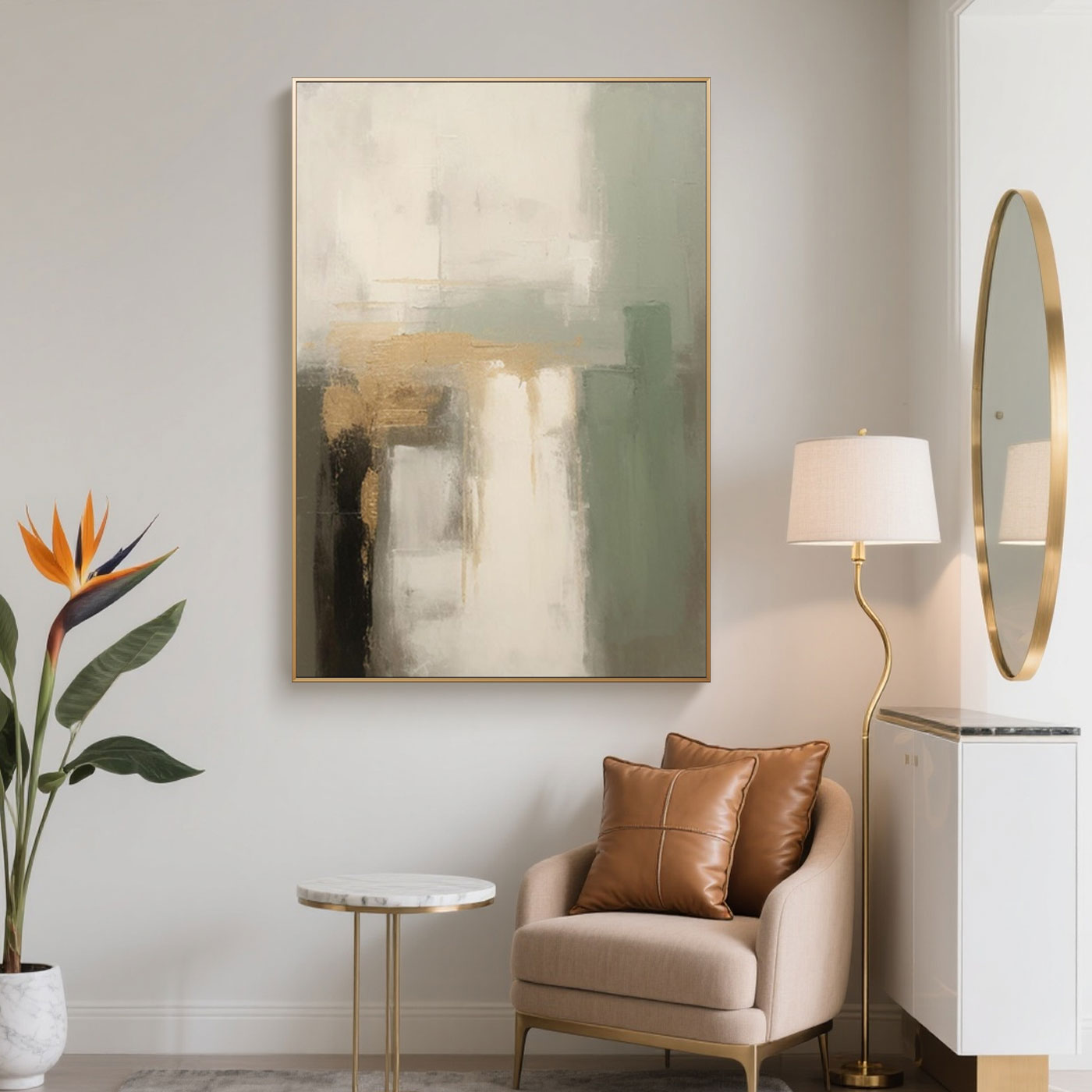 Minimalist Abstract Green Beige Wall Art - Aurora