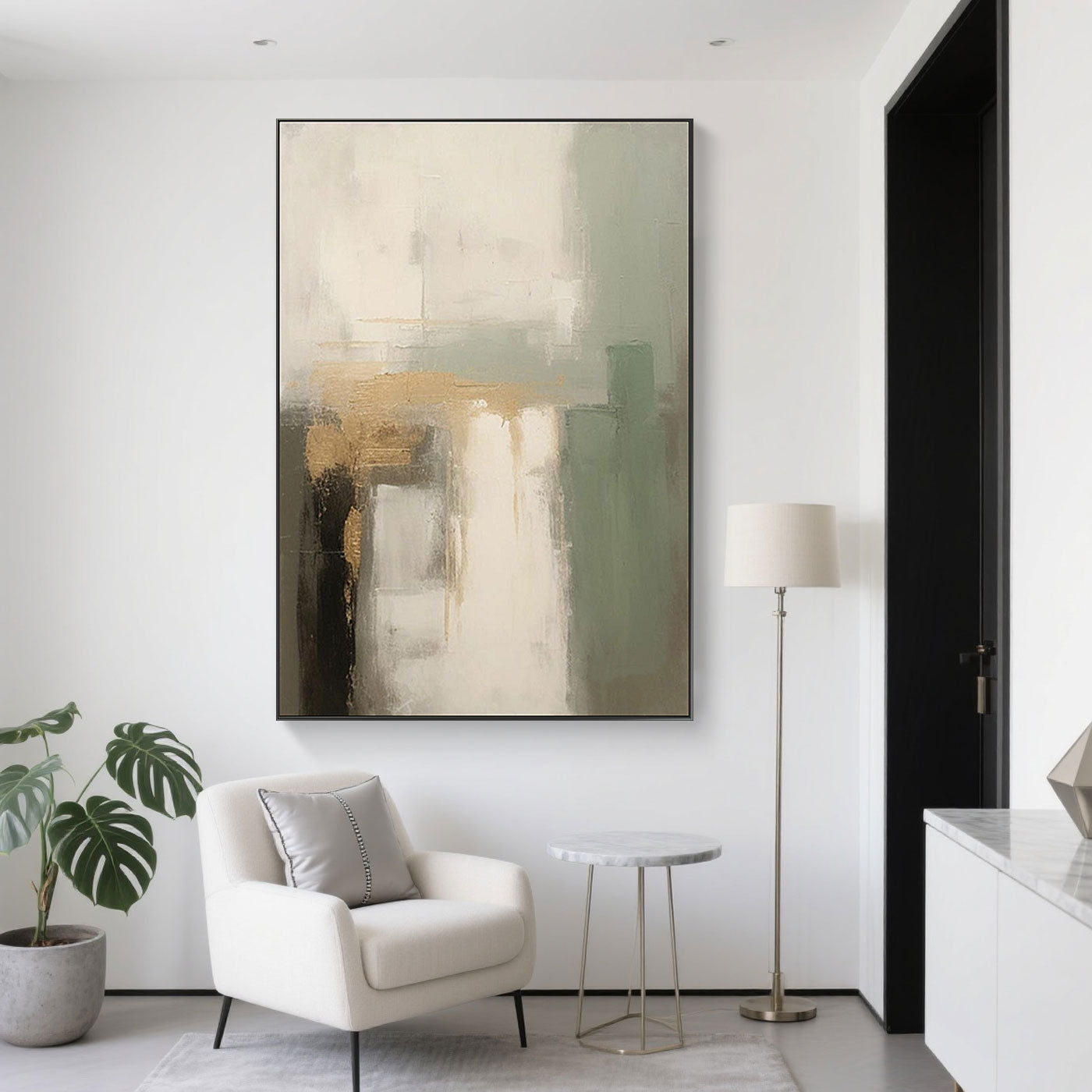 Minimalist Abstract Green Beige Wall Art - Aurora