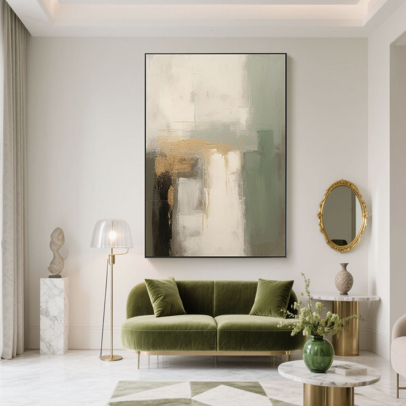 Minimalist Abstract Green Beige Wall Art - Aurora