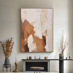 Hand-painted minimalist abstract canvas art 'Layered Silence V' by Lumi Gallery with earthy browns, textured layers – modern living room decor