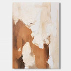 Minimalist abstract painting 'Layered Silence V' with earthy browns, beiges, and whites, featuring textured brushstrokes and layered composition.
