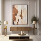 Lumi Gallery's minimalist abstract wall art 'Layered Silence III' with earth-toned textures, modern living room