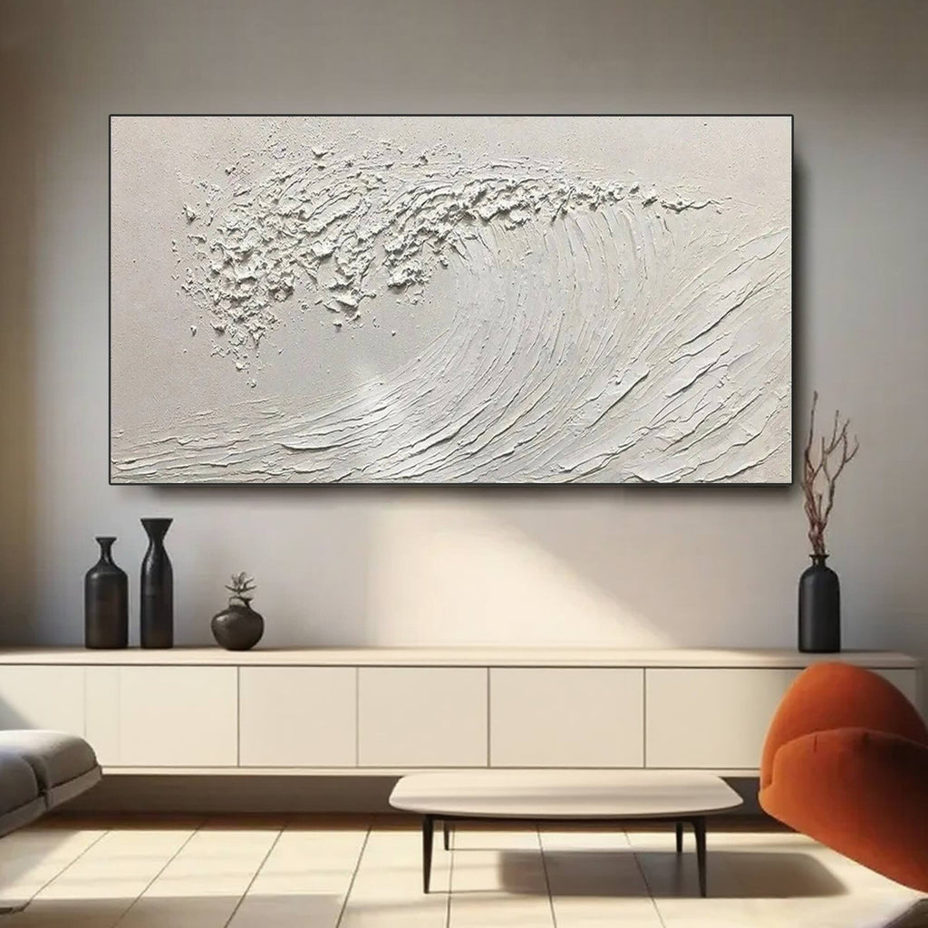 Silent Curl minimalist ocean painting - close up of white wave.