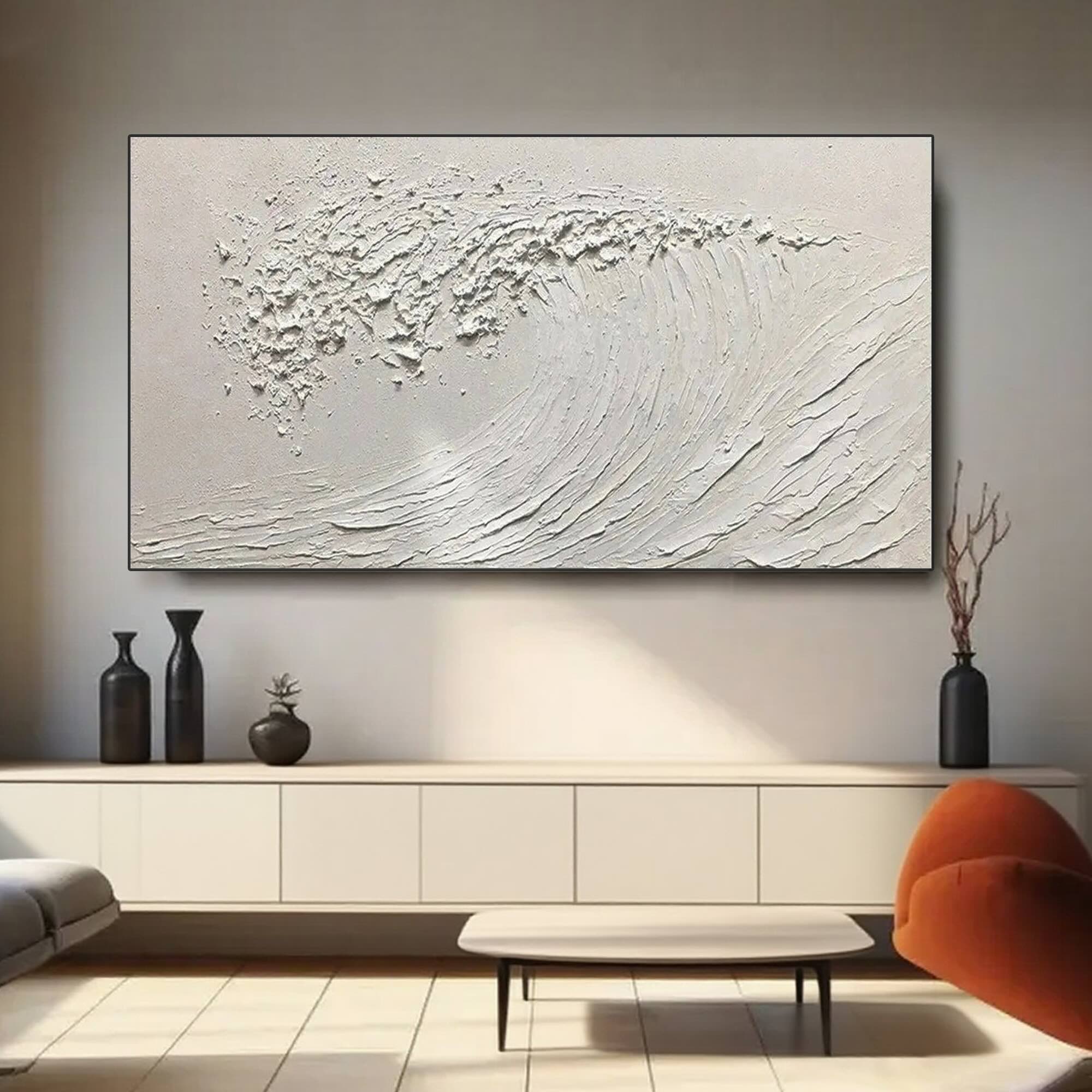 Silent Curl minimalist ocean painting - close up of white wave.