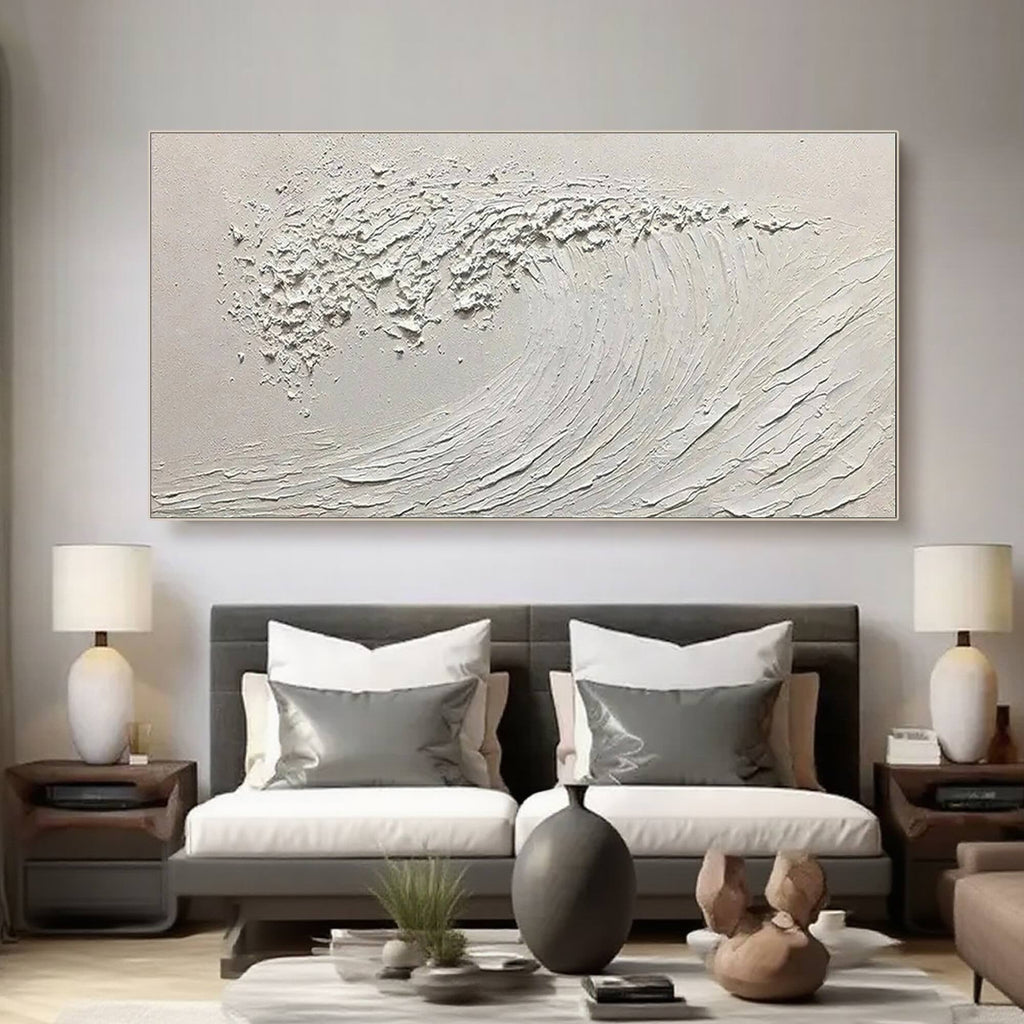 Silent Curl minimalist ocean painting - close up of white wave.