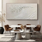 Silent Curl minimalist ocean art above dining table in modern home.