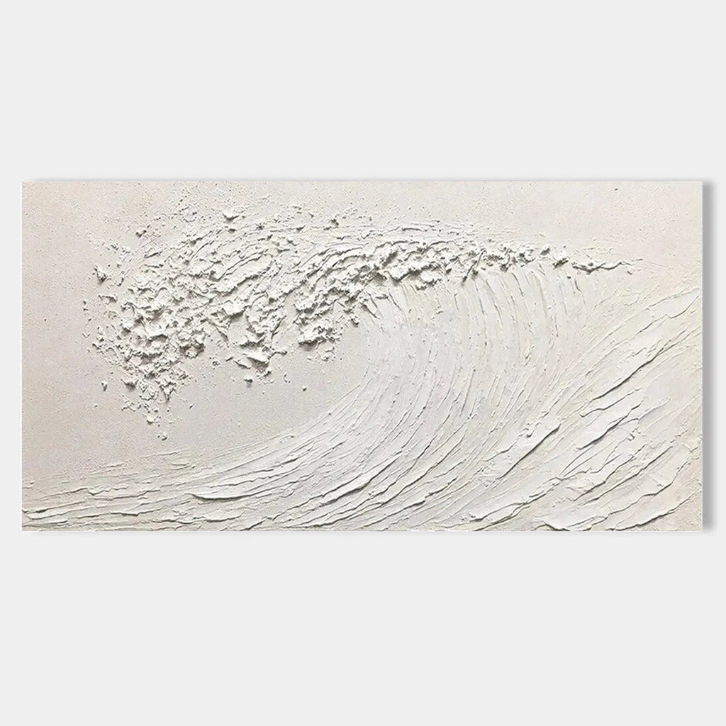 Minimalist abstract ocean painting - Silent Curl - close up of white wave.
