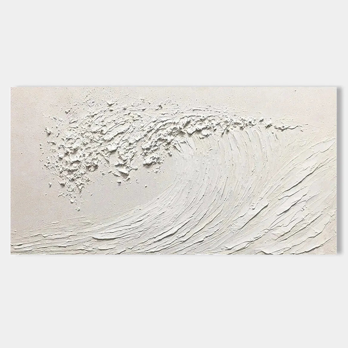 Minimalist abstract ocean painting - Silent Curl - close up of white wave.