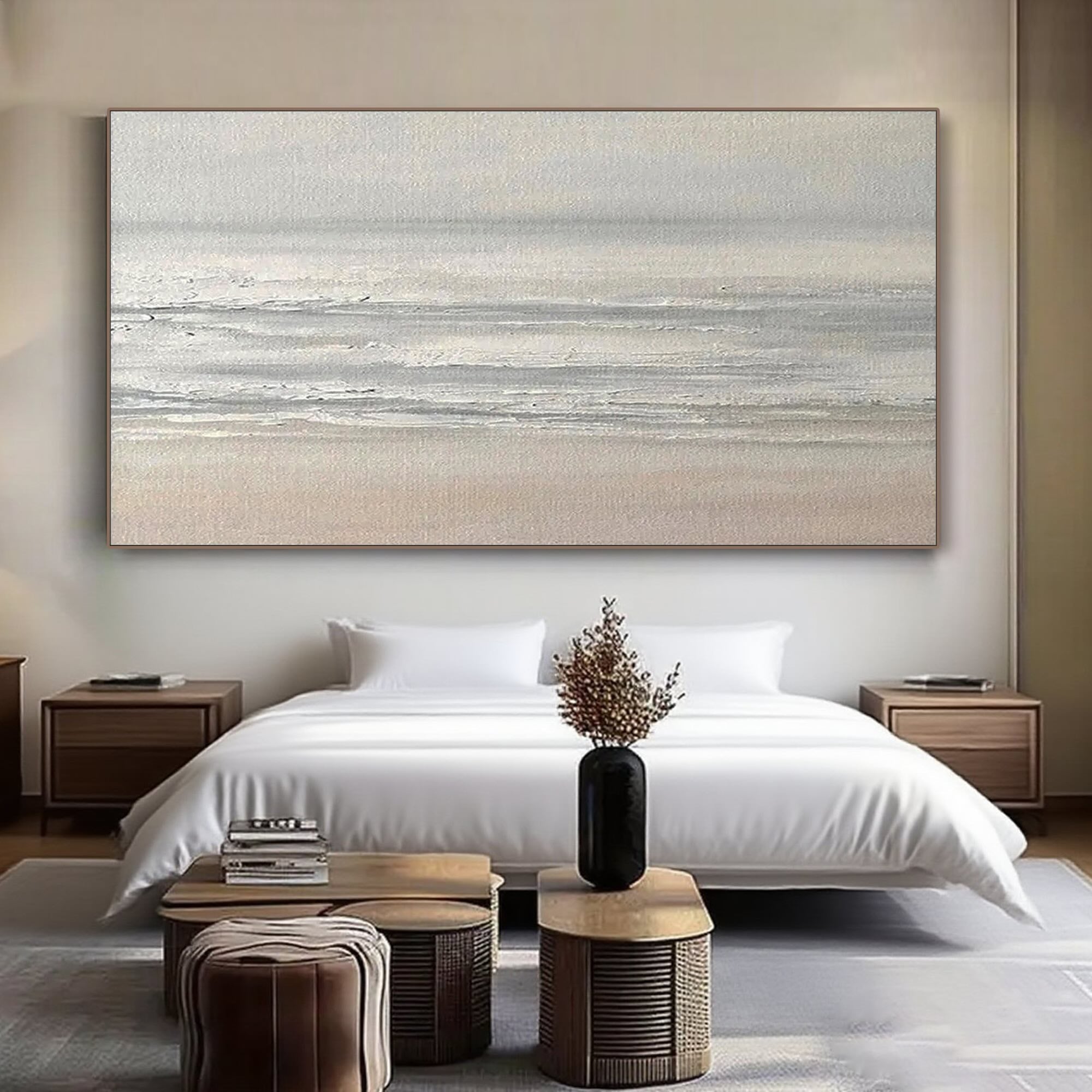 Minimalist abstract seascape art with neutral color palette
