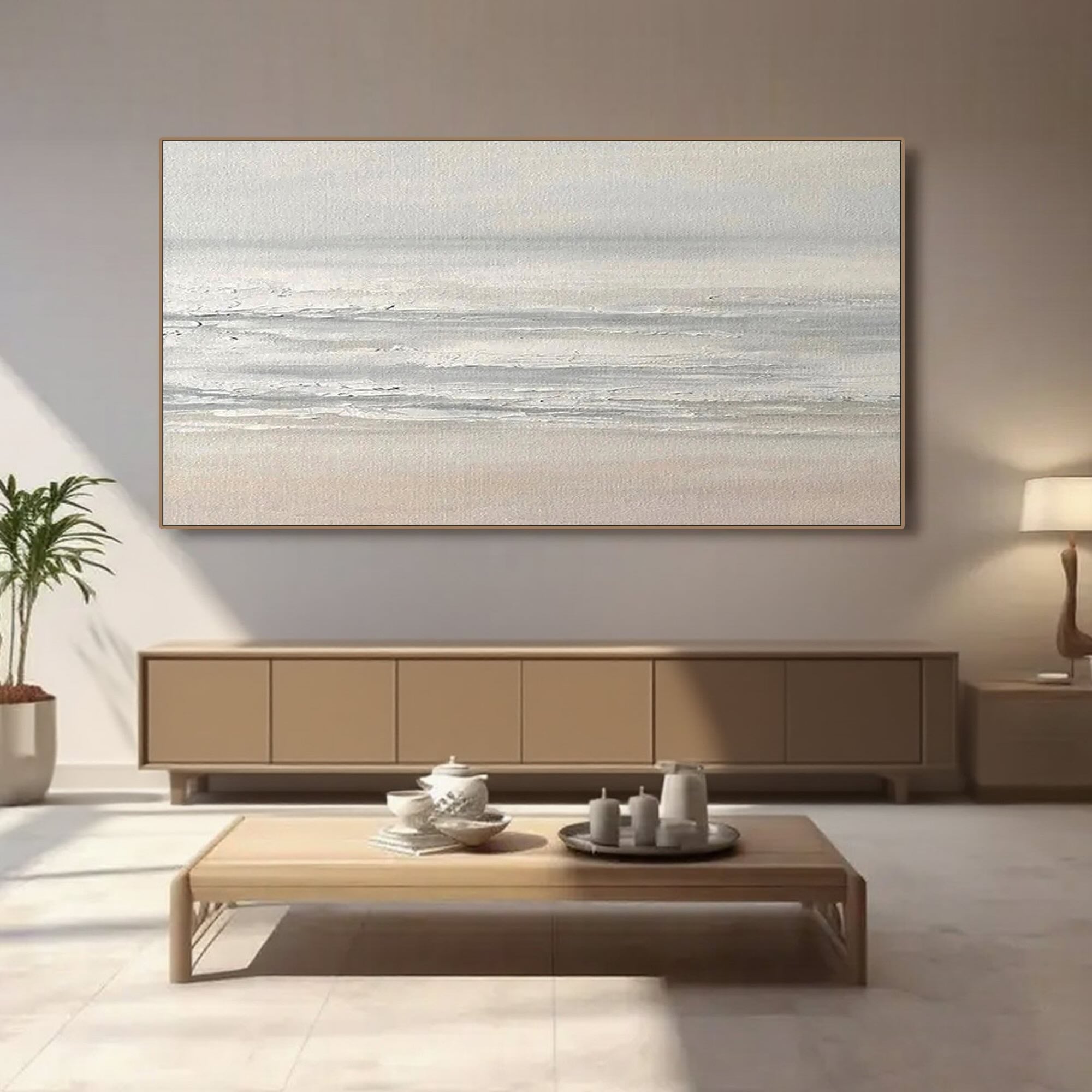 Beige and white minimalist abstract seascape art