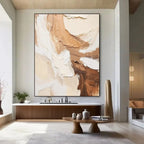 Lumi Gallery's minimalist abstract canvas art 'Amber Currents' with textured amber/white tones in modern interior