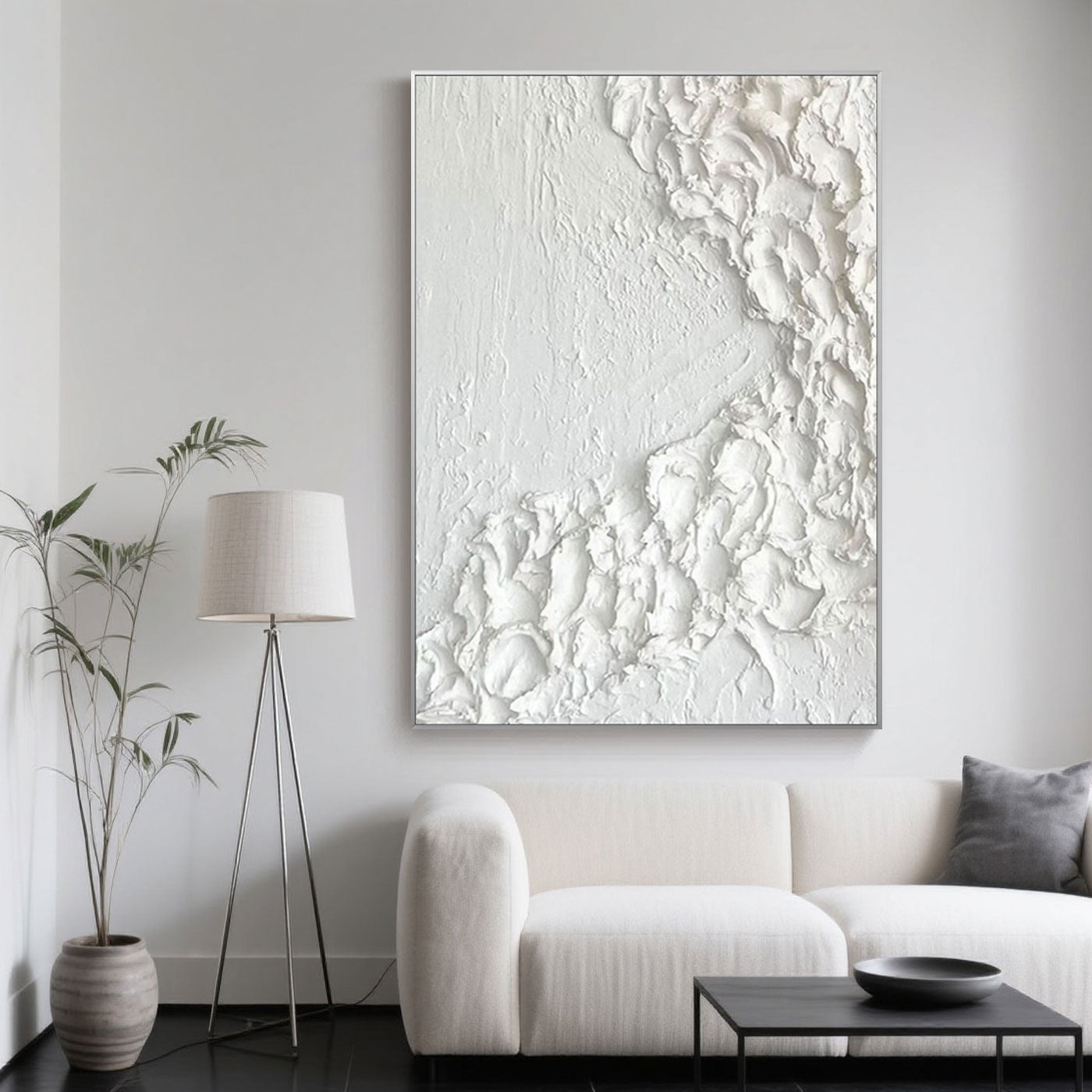 Minimalist 3D Textured Abstract White Wave Canvas Art Large