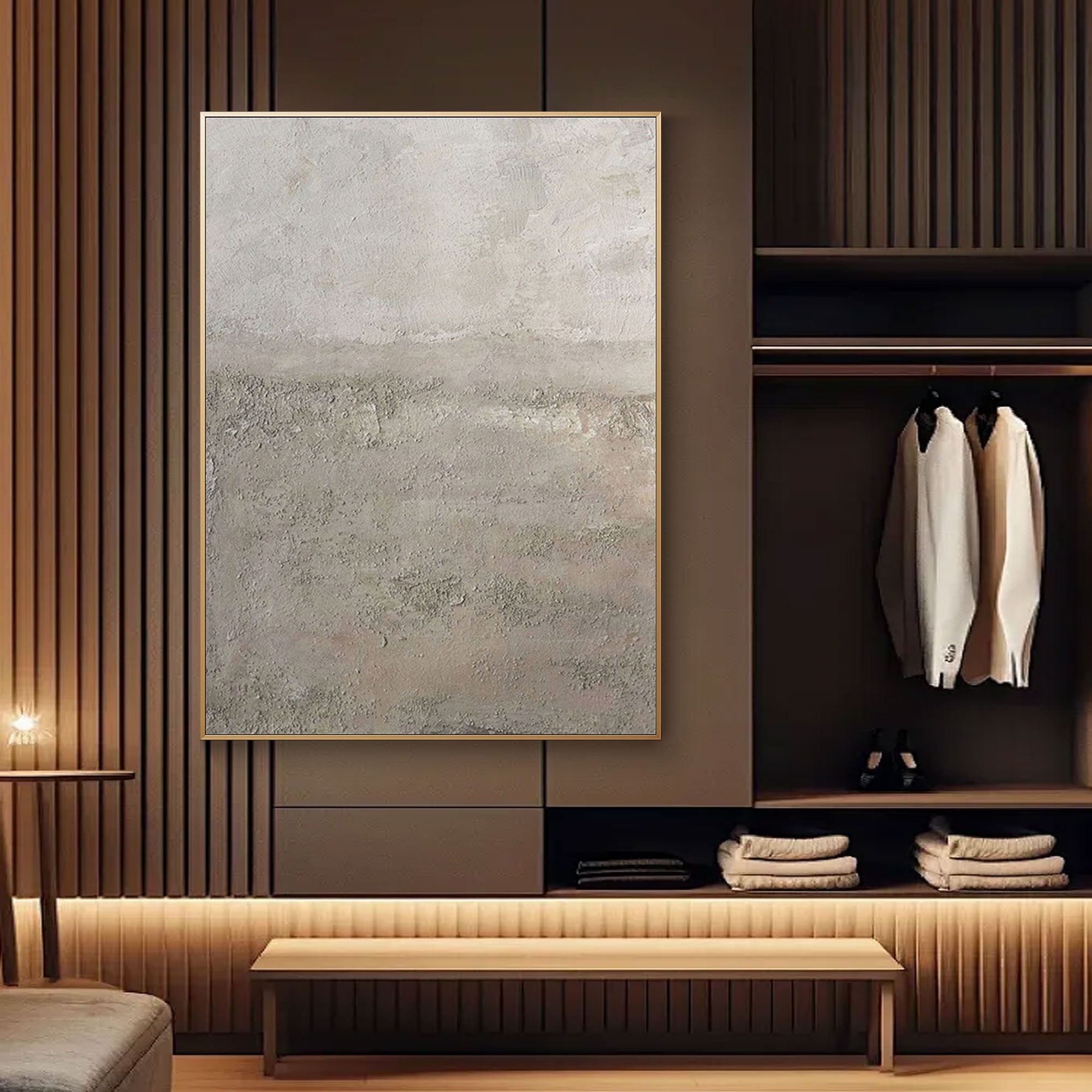 'Farscape' beige Wabi-Sabi wall art in a stylish interior.