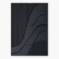 Minimalist black 3D textured canvas art featuring geometric lines and flowing curves.