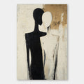 Abstract minimalist wall art featuring two human figures in black and beige tones, titled 'Merge
