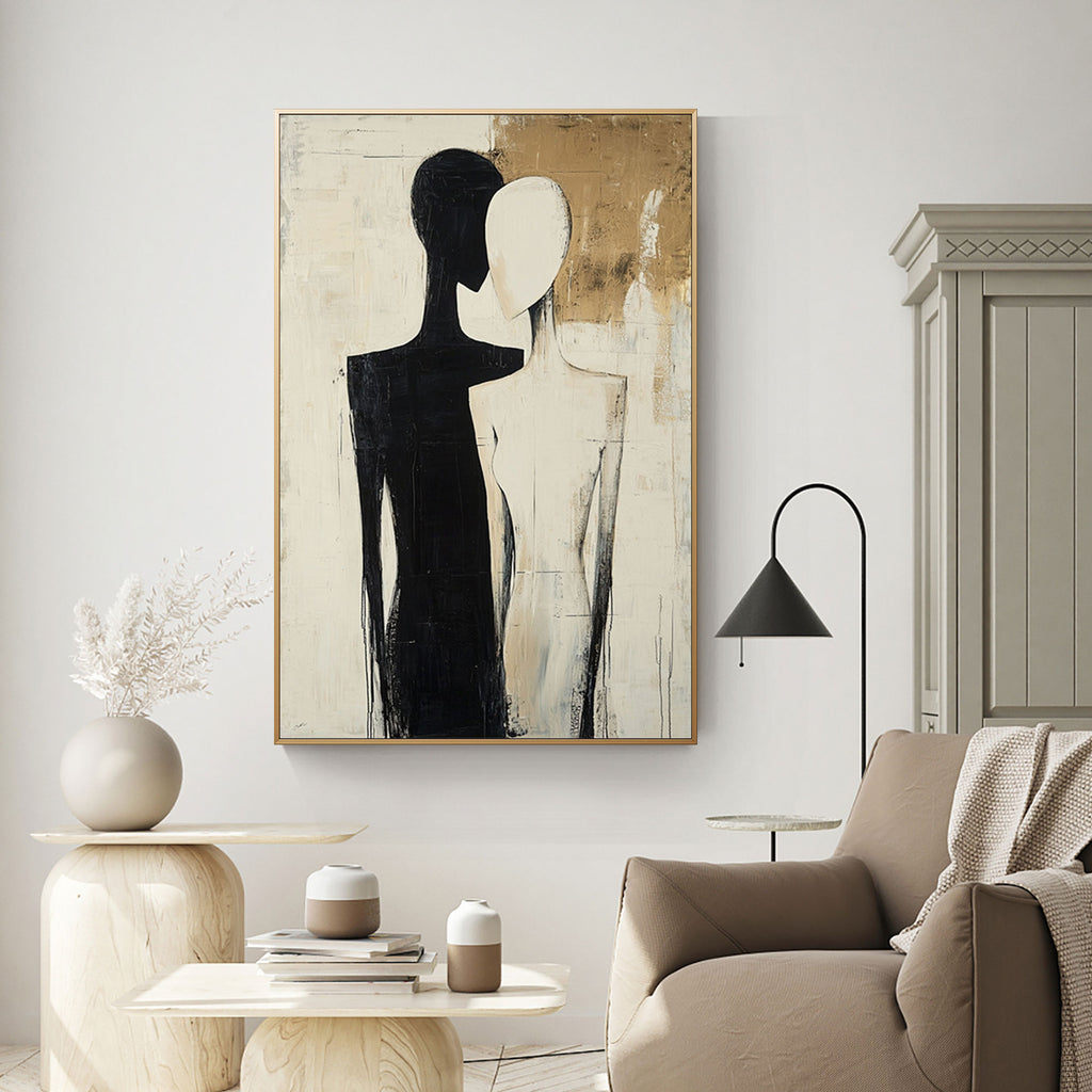 Minimalistische Wandkunst in Schwarz und Beige – Merge