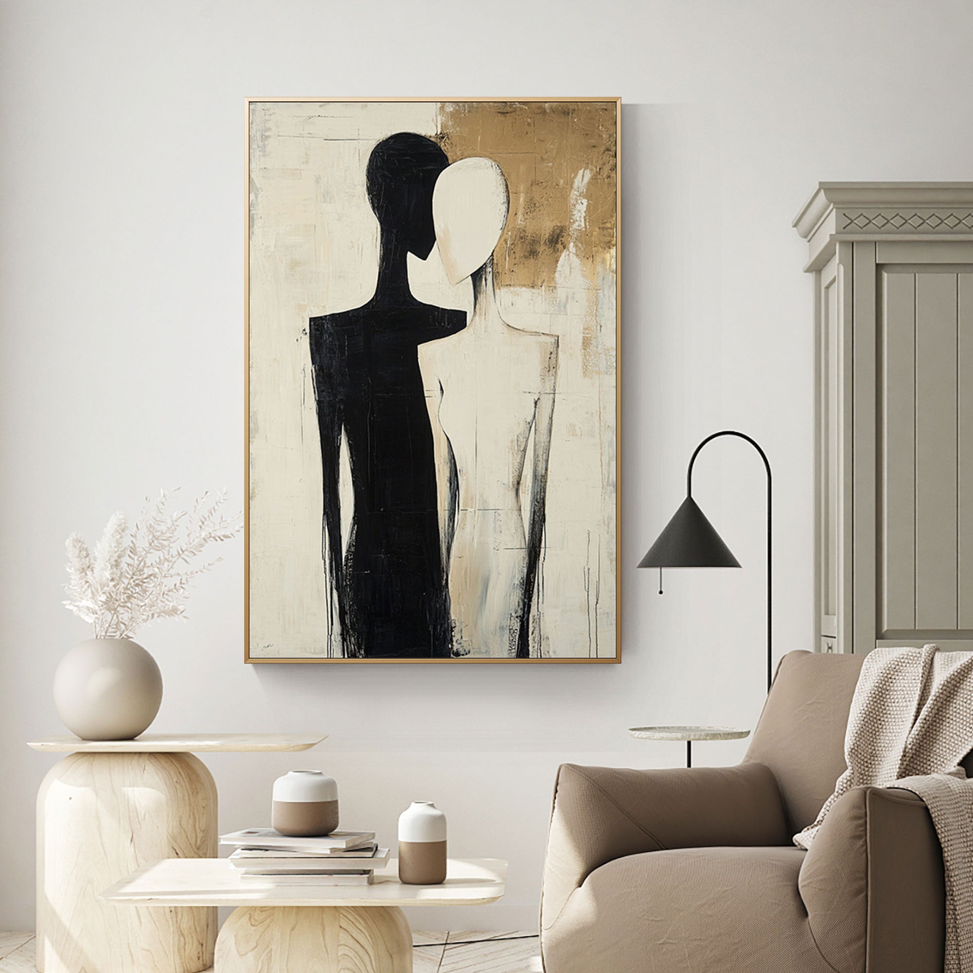 Minimalist Black and Beige People Wall Art - Merge