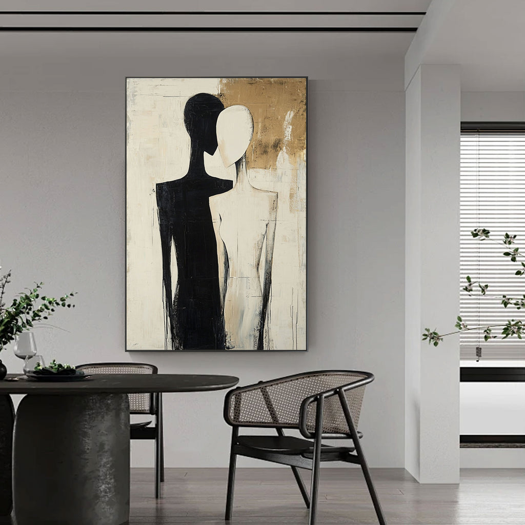 Minimalistische Wandkunst in Schwarz und Beige – Merge