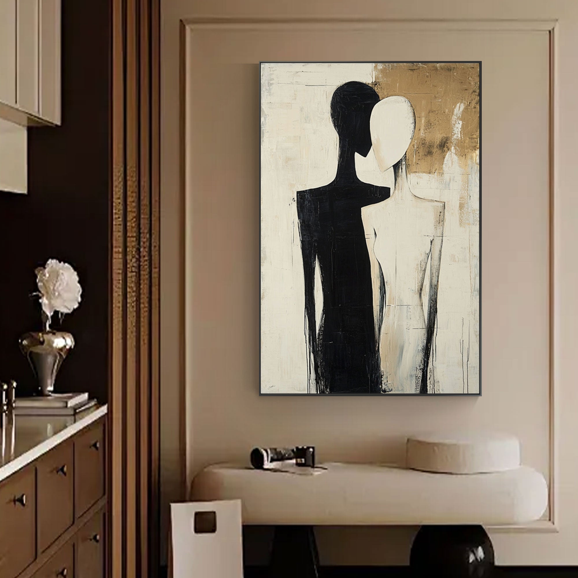 Minimalist Black and Beige People Wall Art - Merge