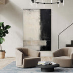 Hand-painted Dividere art displayed in a modern living room setting. 