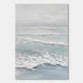 Minimalist 'Silver Tide' wall art featuring textured white waves on a blue canvas.