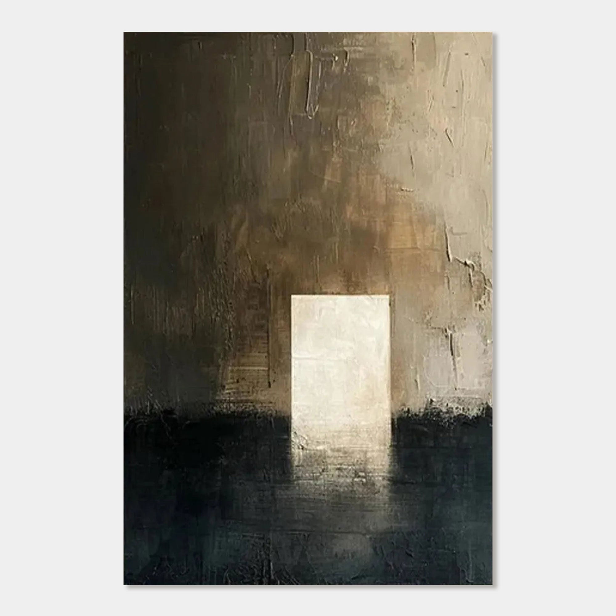 Close-up of minimalist brown abstract painting on canvas.