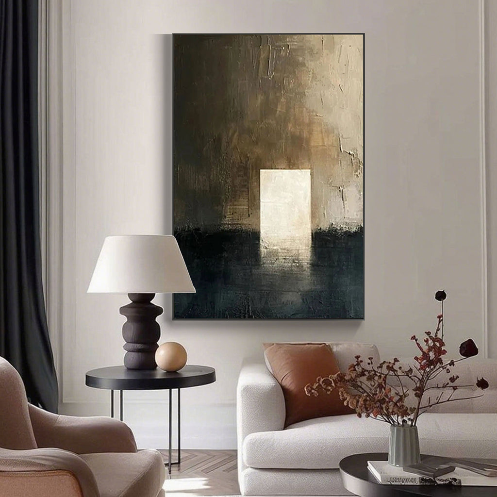 Framing options for minimalist canvas art: rolled, stretched or framed.