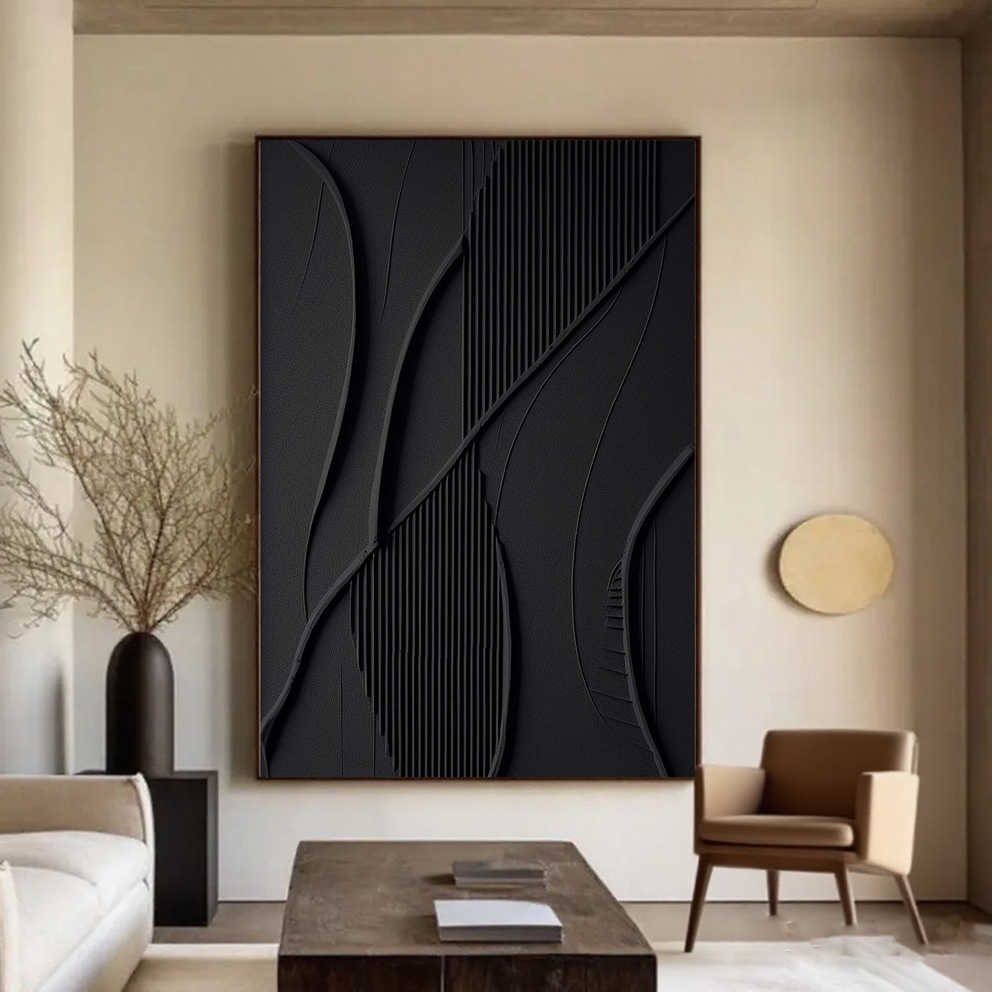 Minimalist Geometric 3D Textured Wall Art - Shadow Lines