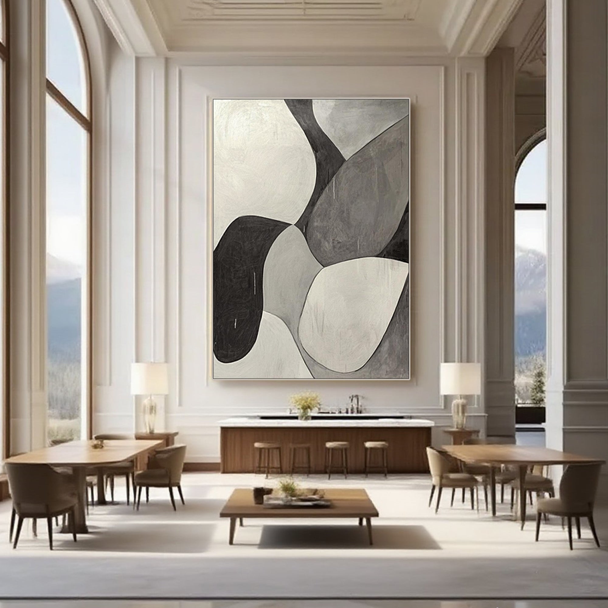 Minimalist geometric painting close-up: organic vertical flow.