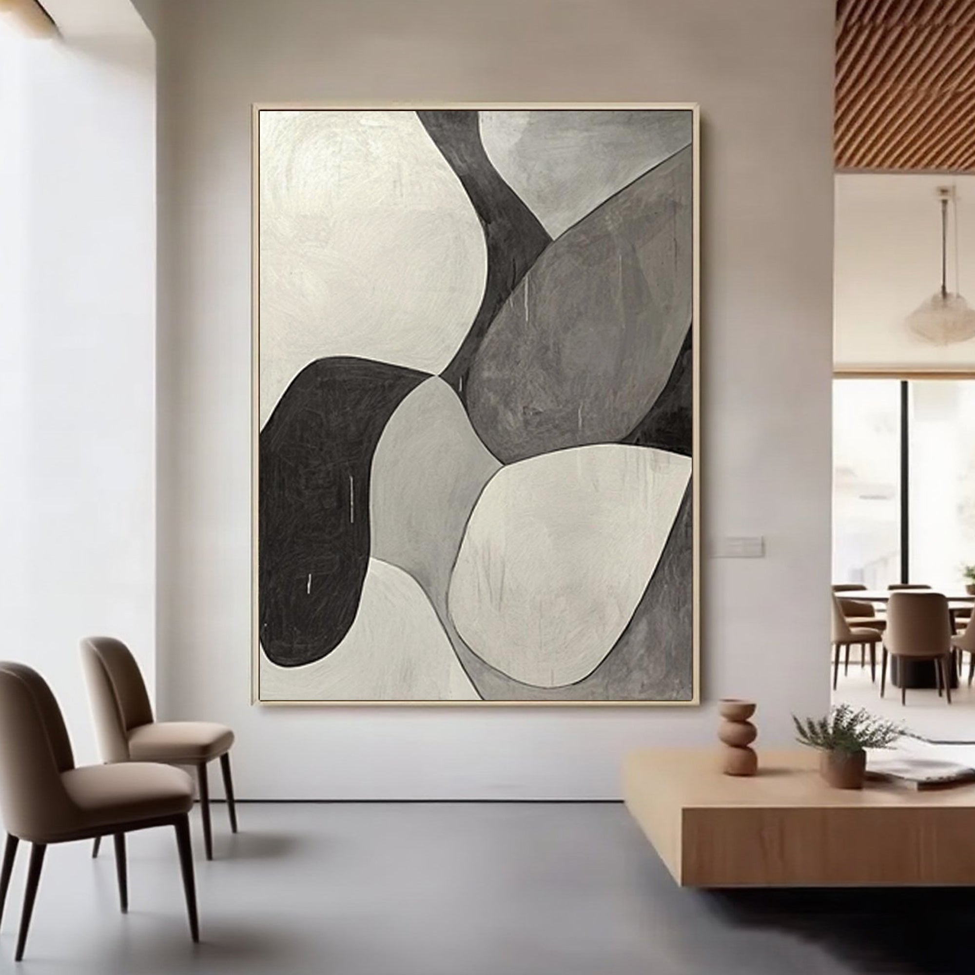 Close up of texture and brushstrokes of minimalist geometric canvas art.