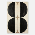 Minimalist geometric canvas art: Black circles on beige background.