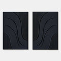 Minimalist geometric wall art with hand-painted 3D black textures on vertical canvas
