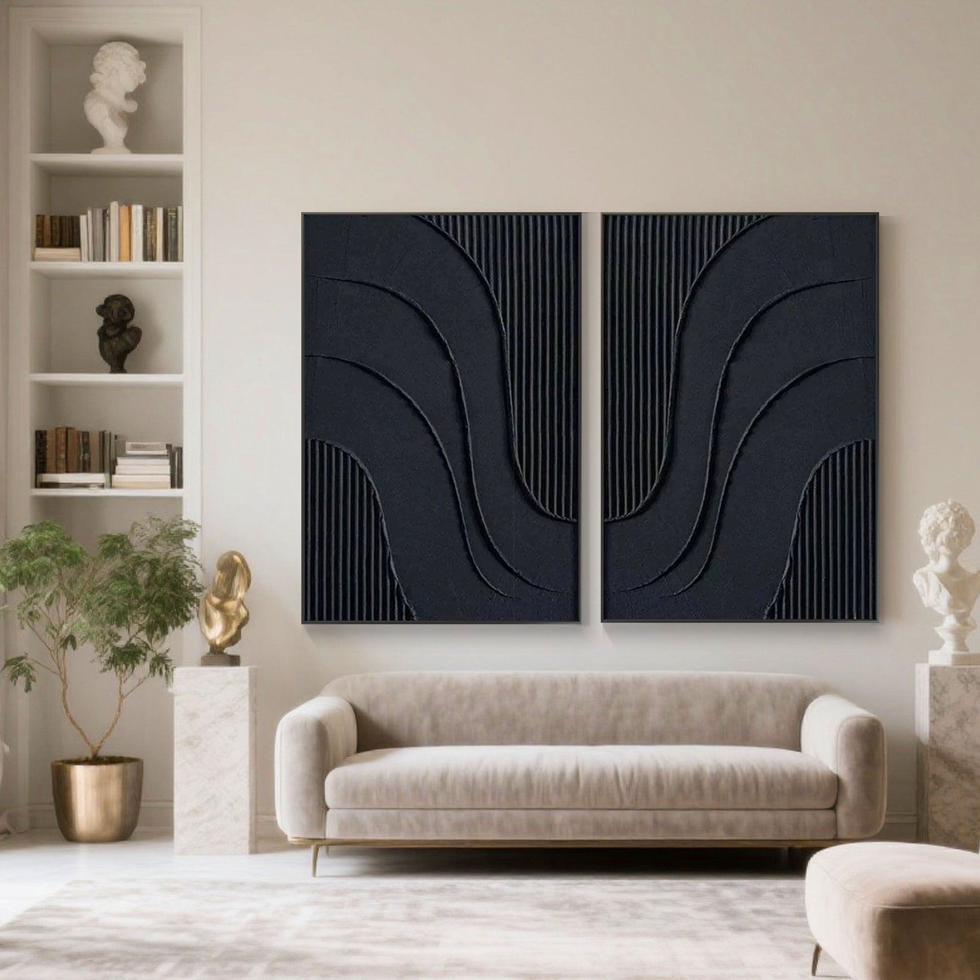 Oversize geometric canvas art with 3D lines, ideal for hallway or office wall decor
