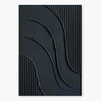 Minimalist black geometric wall art with curved groove textures.