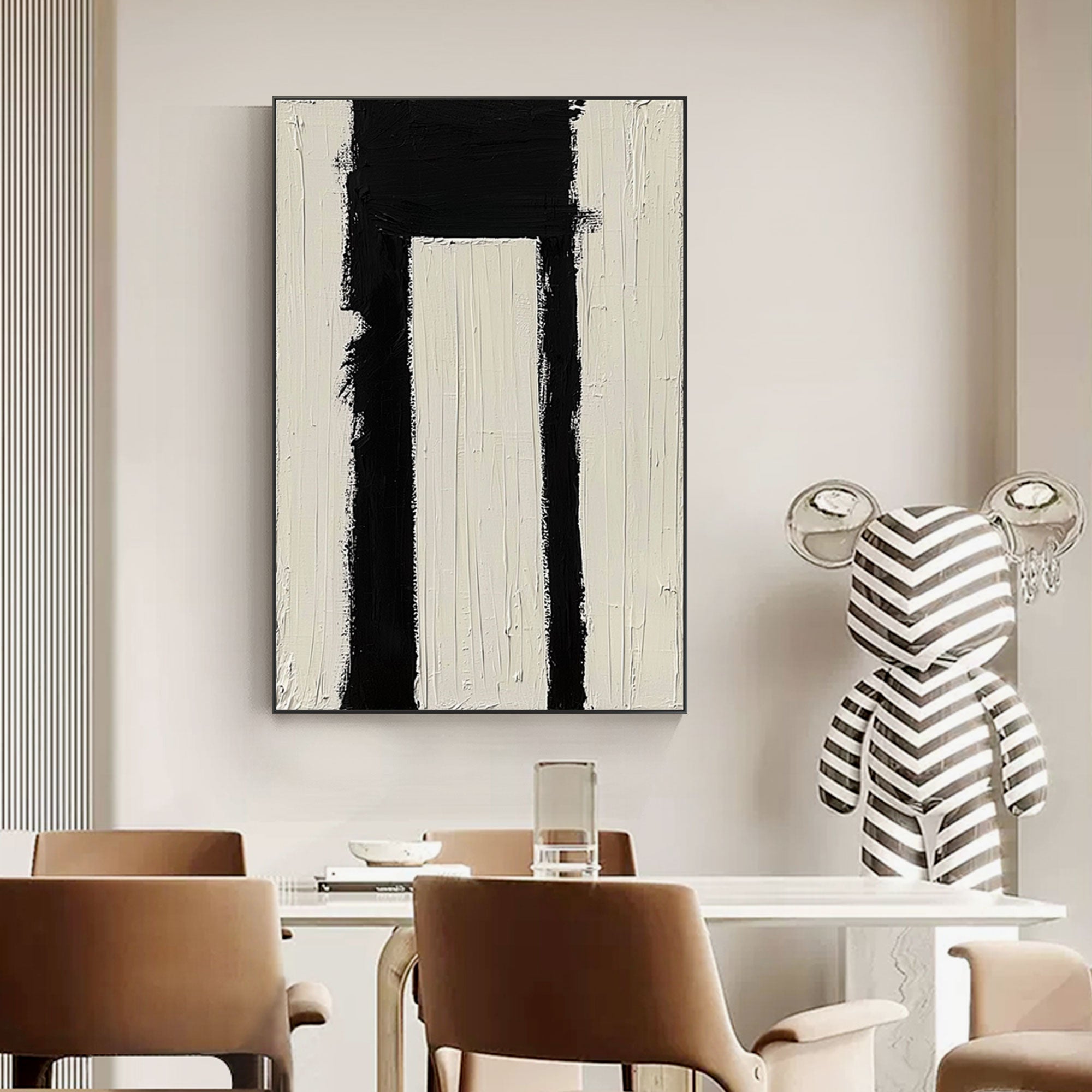 Minimalist Passage wall art in a modern dining room setting.