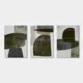 Strata art set: Geometric canvas art in beige, green, and black.