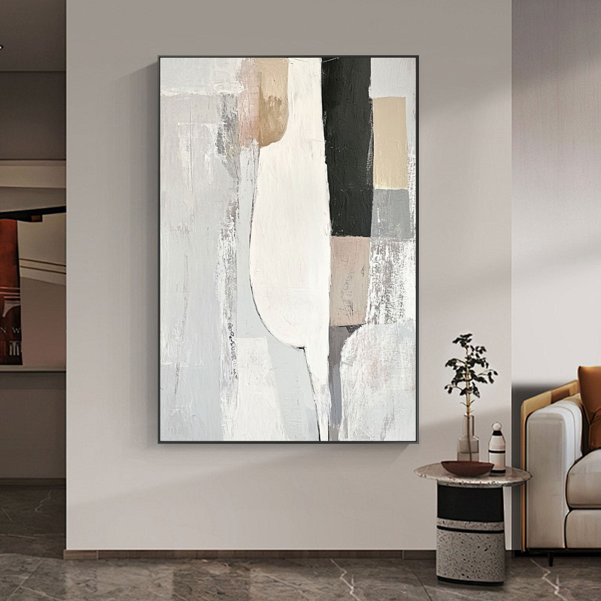 Close-up of Pale Echo minimalist geometric canvas art.
