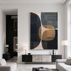 Close-up of Intersecta abstract canvas art with brown and blue tones