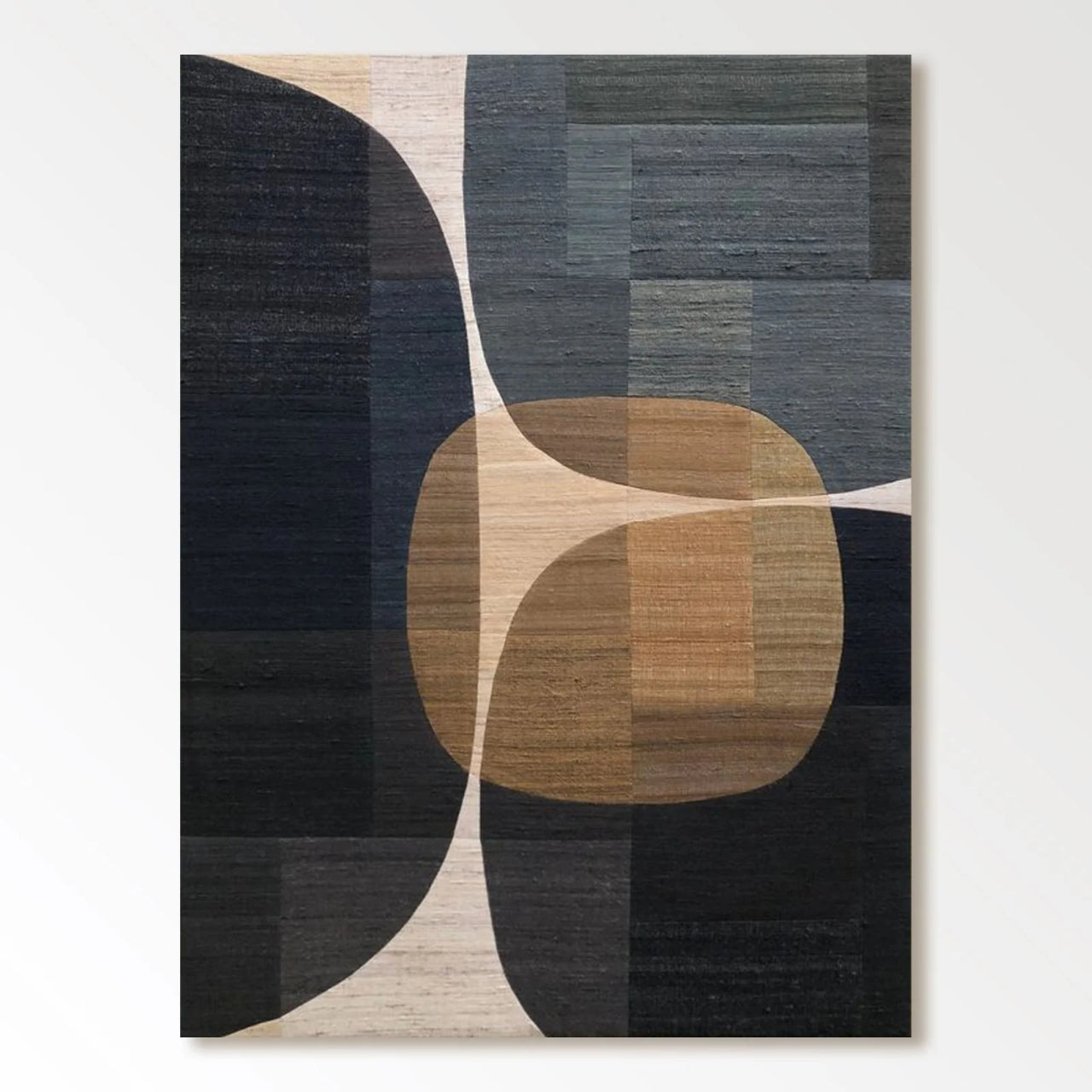 Close-up of Intersecta abstract canvas art with brown and blue tones