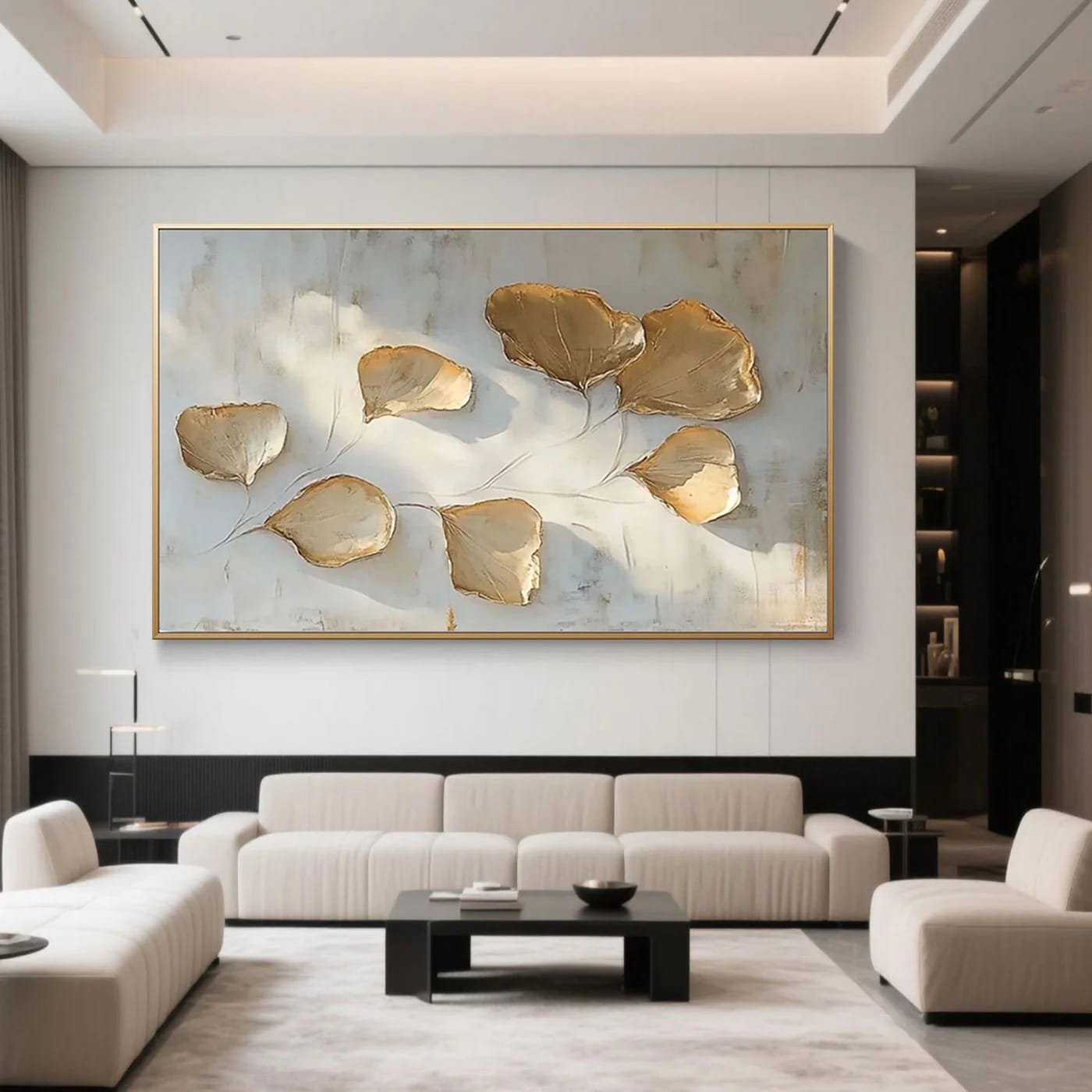 Golden Motion（ゴールデン・モーション） インテリアアート Abstract Minimalist Gold Leaf Canvas Art Large Horizontal Wall