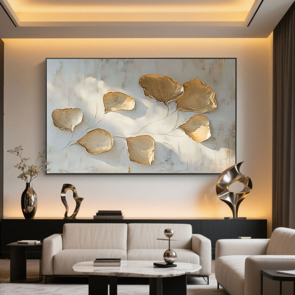 Minimalist Gold Leaf Wall Art - Golden Veins