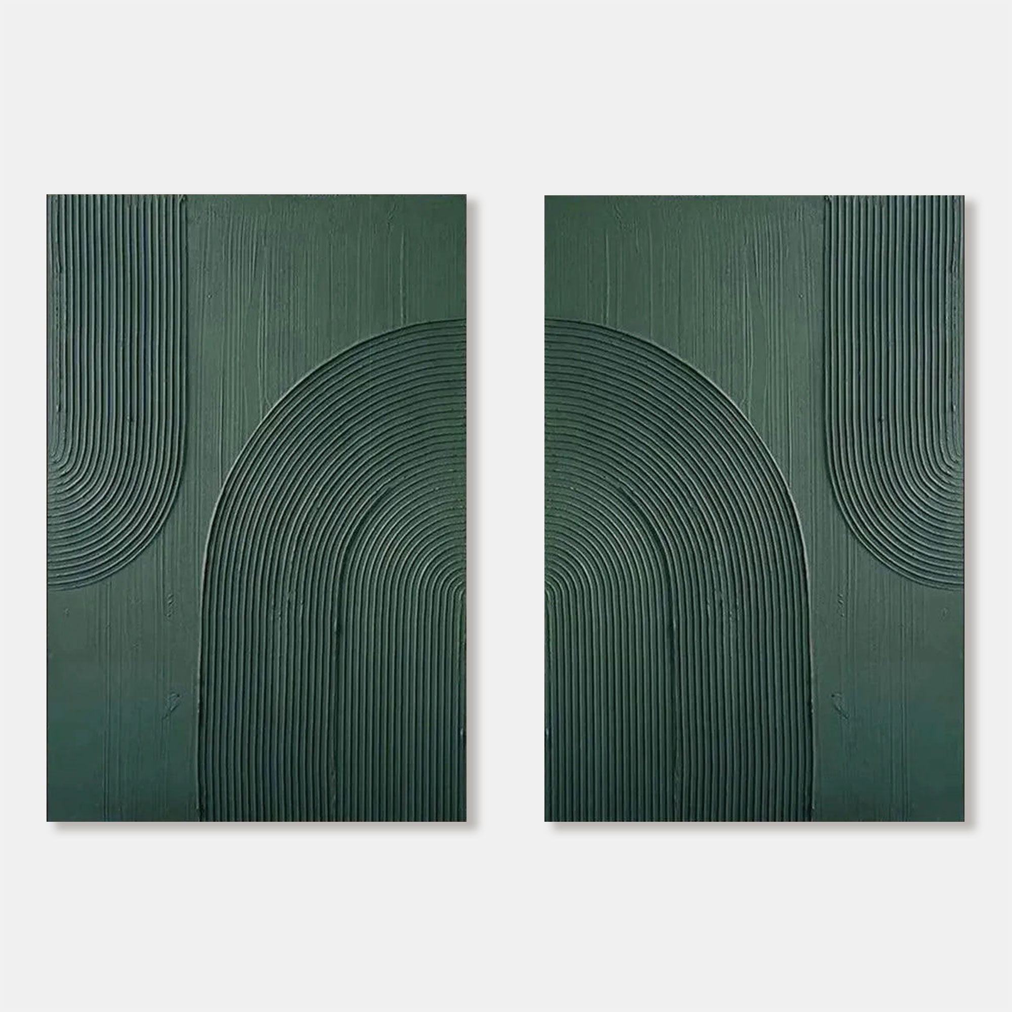 Deep Green Geometric Textured Wall Art Set