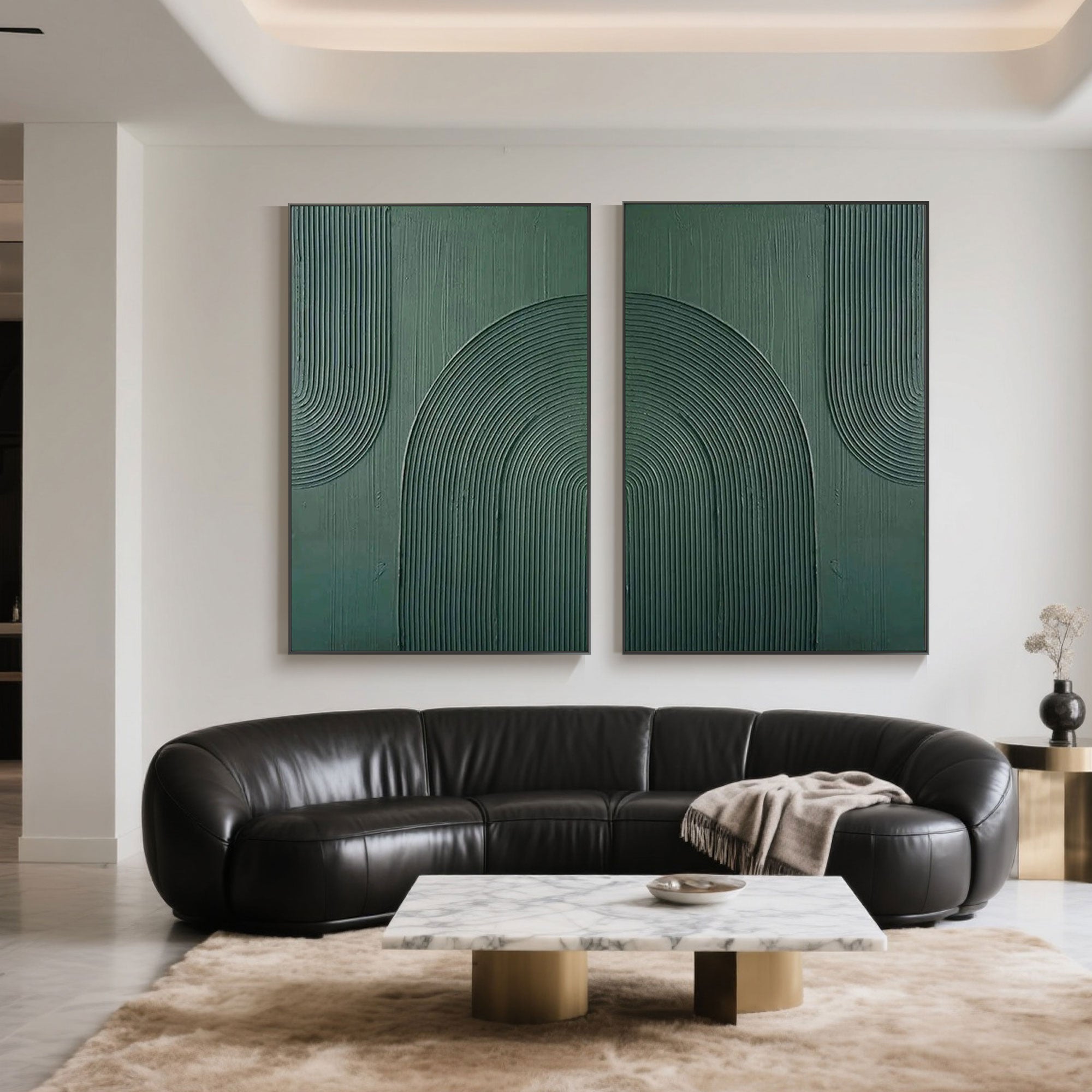 Sophisticated Textured Green Painting Duo
