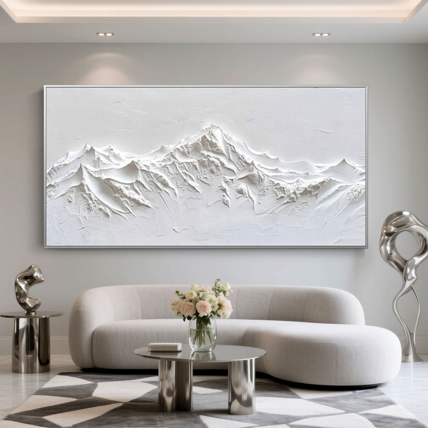 Minimalist Mountain Textured Painting - Eternal Peaks
