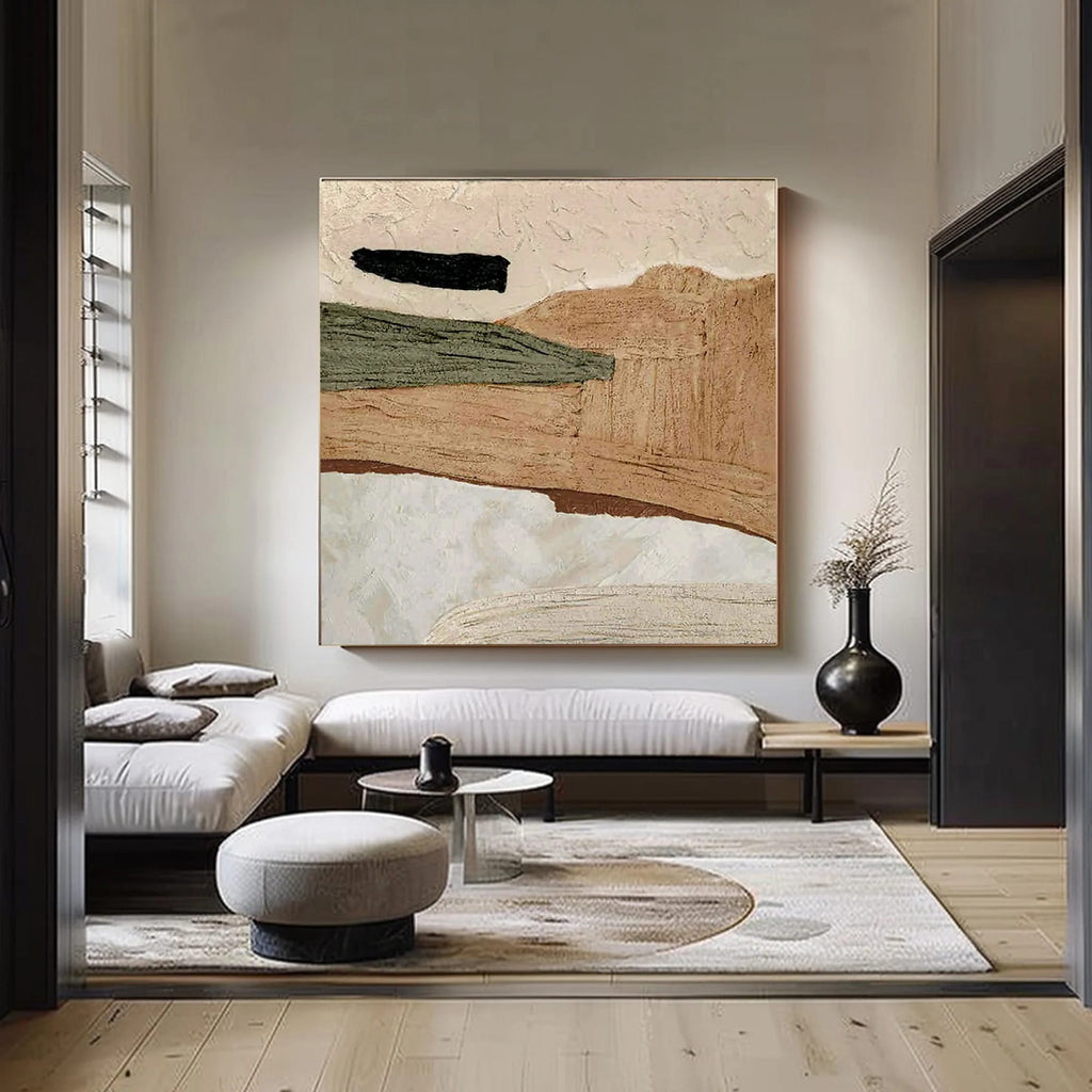Minimalist nature wall art 'Timeless Ground' by Lumi Gallery: hand-painted abstract landscape with earth tones (beige, bro...
