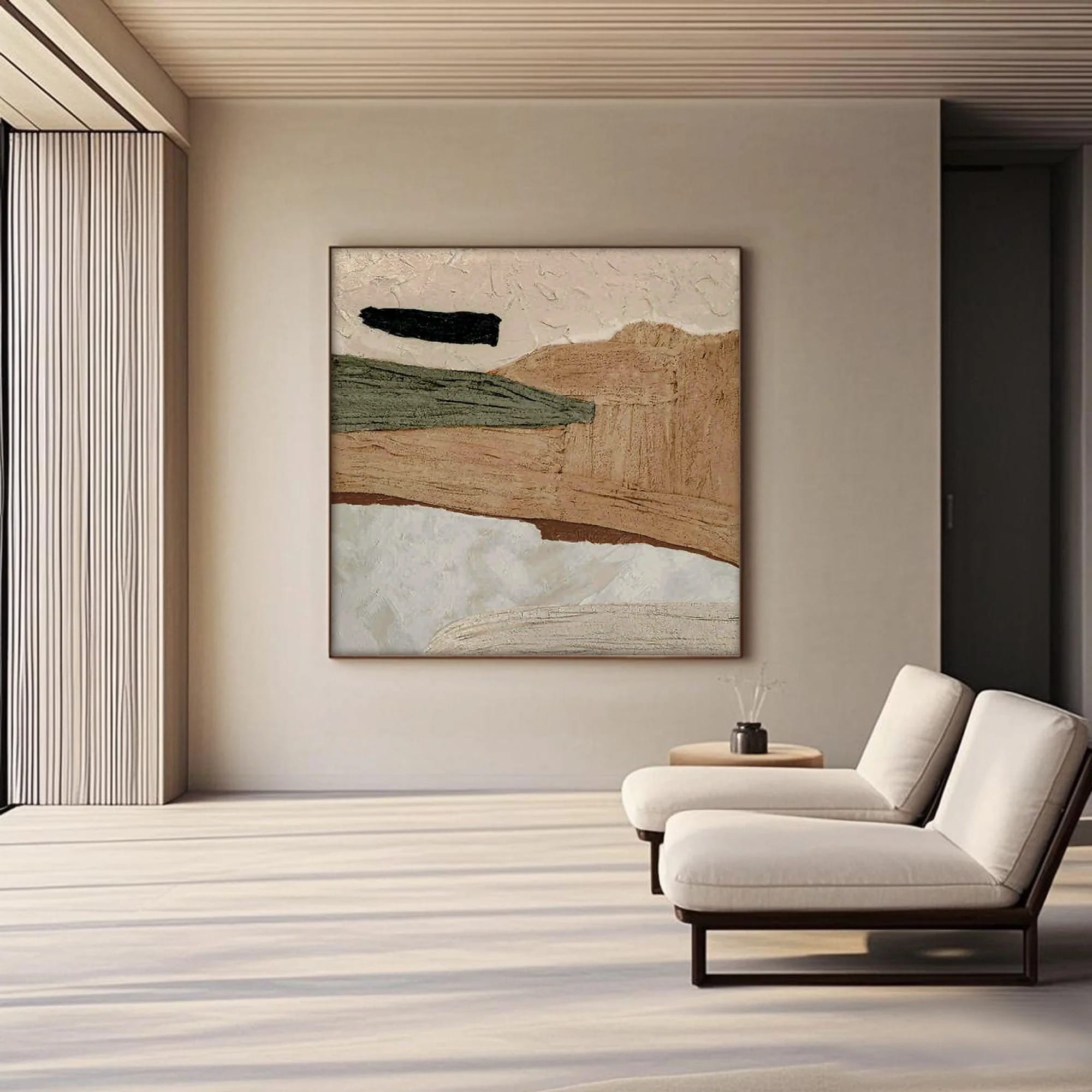 Abstract minimalist nature wall art 'Timeless Ground' with textured earth tones, hand-painted canvas painting for modern l...