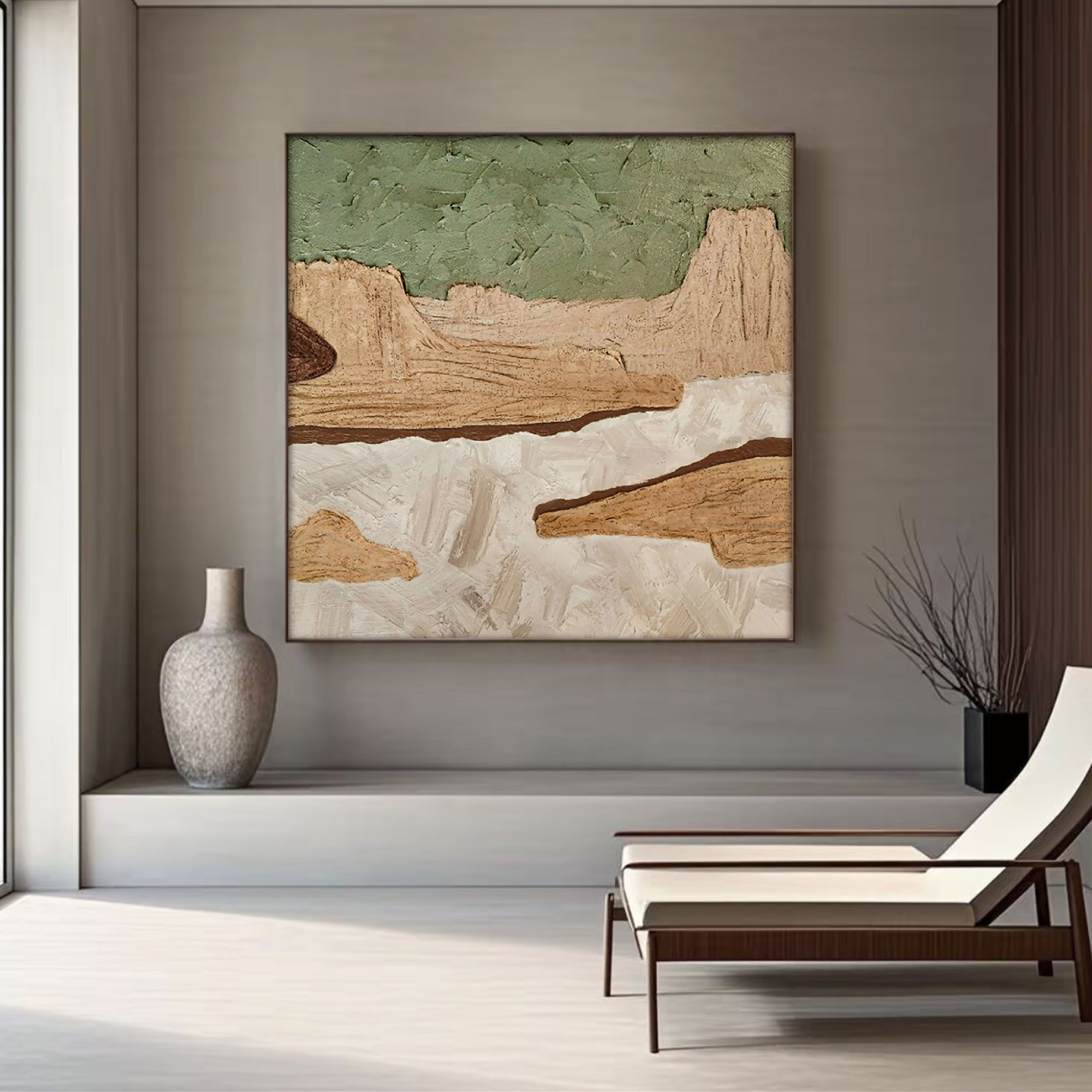 Hand-painted textured minimalist nature wall art 'Timeless Ground' with earthy tones, abstract landscape for living room d...
