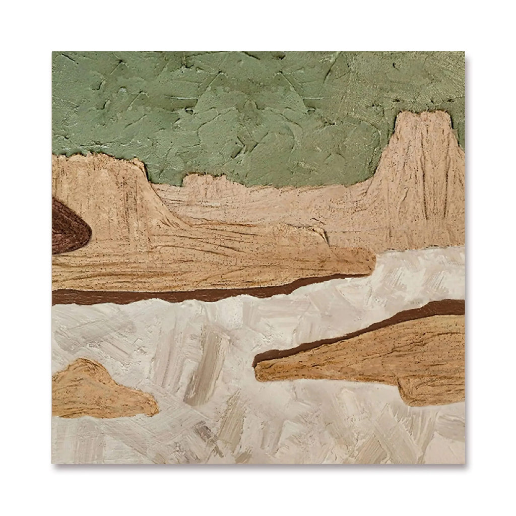 Minimalist nature wall art 'Timeless Ground' - textured canvas painting with earthy tones of green, beige, and white. Hand...