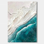 Seavara minimalist ocean green wall art close-up showing textured white sand and rich green waves.