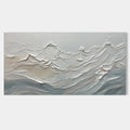 Textured ocean wave art in neutral tones of white and grey.
